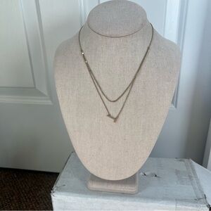 Gold tone layered multi chain T initial necklace dainty thin minimal demure